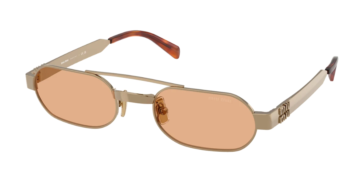 משקפי שמש Miu Miu MU B52S בצבע פליז, עדשות כתומות